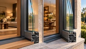 Side-by-side comparison of double-glazed and triple-glazed residential window assemblies.