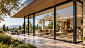 Contemporary home with large thermally broken aluminium windows, slim dark frames and insulated glazing.